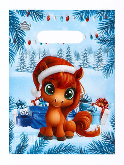 Цена за 100 шт. Пакет подарочный новогодний «Поняшка», полиэтиленовый с вырубной ручкой, 19×25 см, 30 мкм