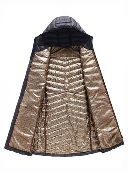 Куртка женская удлинённая стёганая с капюшоном и графеновой подкладкой черного цвета 9628_1Ch