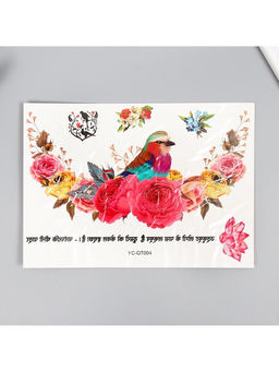 Переводная тату на тело цветная Птица в розах, 36.5?22 см