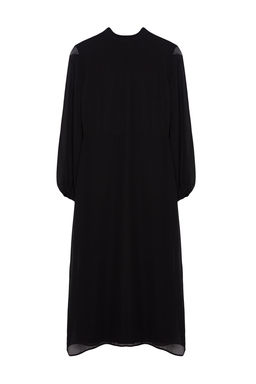 Siyah A Kesim S?rt Detayl? Astarl? Midi Sifon Dokuma K?sl?k Elbise TWOAW25EL00172 - Trendyolmilla фото 6