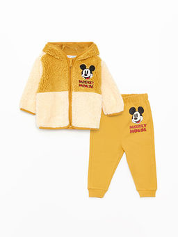 Kap??onlu Uzun Kollu Mickey Mouse Bask?l? Erkek Bebek H?rka ve Pantolon 2li
