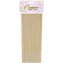 Трубочка для коктейля "Зигзаг" 19,5 см d-6 мм (набор 25 шт), Золото