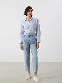 ?izgili Keten Kar???ml? Oversize Kad?n G?mlek