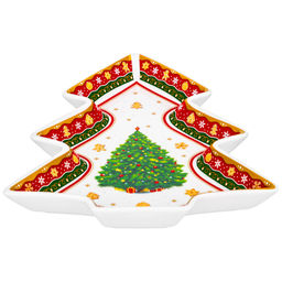 Блюдо сервировочное 450 мл 20,5*25,5*2,5 см "Новогодняя елка" красный узор NEW BONE CHINA