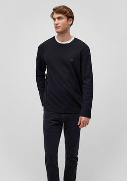 Uzun Kollu Siyah Tisort - Mavi фото 2