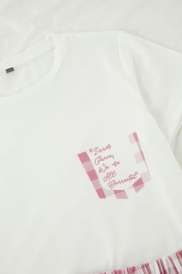 Ekru K?z Cocuk Ekoseli K?sa Kol Sortlu Orme Pijama Tak?m? TKDSS25PT00034 - Trendyolmilla фото 3