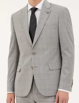 Gri Slim Fit %100 Y_n Ekose Tak_m Elbise