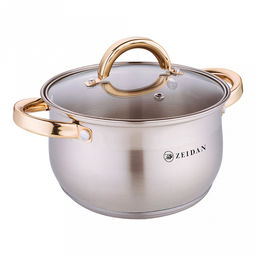 "Zeidan" "Belgrad" Кастрюля из нержавеющей стали 2,1л, д16см, стеклянная крышка, ручки "под золото", комбинированная полировка снаружи, матовая полировка внутри, 5-ти степовое капсулированное индукционное дно, подарочная упаковка (Китай) Подходит для