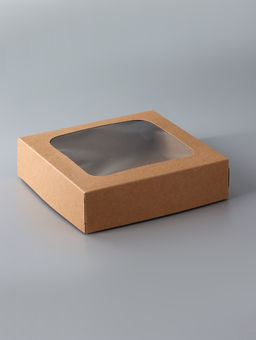 Цена за 5 шт. Коробка складная, с окном, крафт, 15×15×4 см