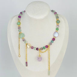 Колье из Флюорита, Аметиста и Жемчуга 40 см +