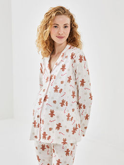 G?mlek Yaka Desenli Hamile Pijama Tak?m?