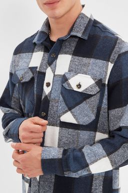 TRENDYOL MAN Mavi Regular Fit Cift Cepli K?sl?k Kareli Ekose Oduncu Ceket Gomlek TMNAW21GO1166 - Trendyolmilla фото 4