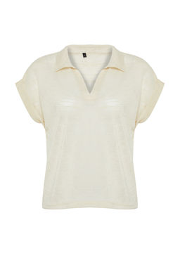 Tas Keten Gorunumlu Regular/Normal Kal?p Polo Yaka K?sa Kollu T-shirt - Trendyolmilla фото 7