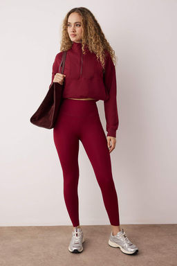 Bordo Mat Gorunumlu Toparlay?c? Spor Tayt THMAW26TY00019