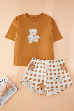 Trendyolmilla Ekru %100 Pamuklu Ay?c?kl? ve Kurdele/Fiyonk Bask?l? Sortlu Orme Pijama Tak?m? THMSS25PT00063  фото 11