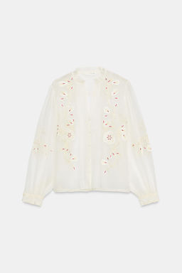 CAMISA ORGANZA BORDADOS ZW COLLECTION / Crudo - Zara фото 4