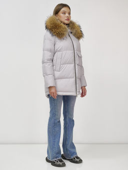 Куртка Бренд Visdeer ПРЕМИУМ КЛАССА зимняя с мехом ЕНОТА, светло-серого цвета  фото 4