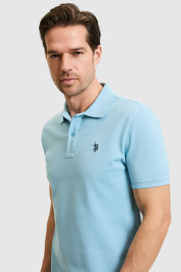 Erkek Slim Fit Polo Yaka Mavi Basic Ti__rt