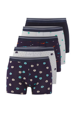 TRENDYOL MAN Cok Renkli 5li Paket Desenli-Duz Esnek Pamuklu Boxer TMNSS25BX00003