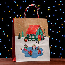 Пакет подарочный крафтовый Новогодний двор 26 х 32 х 12 см
