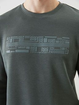 Bisiklet Yaka Uzun Kollu Bask?l? Erkek Sweatshirt