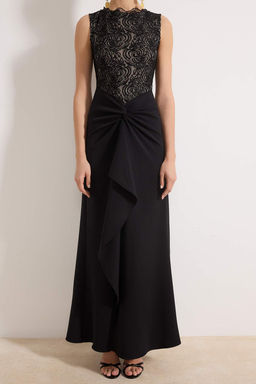 Siyah Dantel Detayl? Dokuma Maxi Abiye & Mezuniyet Elbisesi TPRSS26AE00003 - Trendyolmilla фото 3