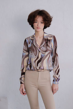 11539 Блуза с английским воротником коричнево-голубая - Martichelli фото 2