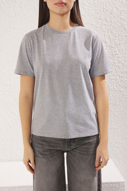 Gri Melanj- Siyah Basic %100 Pamuk Bisiklet Yaka 2li Paket Orme T-Shirt TWOSS20TS0141