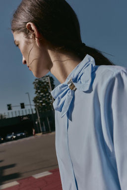 POPLIN BLOUSE WITH BOW - Zara фото 5