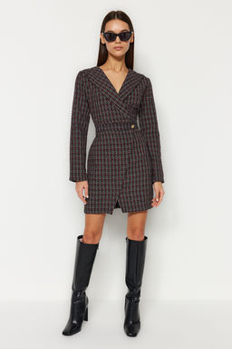 Trendyolmilla Bej Ekose / Kareli Dokuma Elbise TWOAW24EL00339