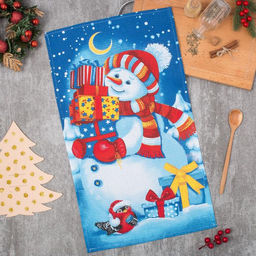 Полотенце Доляна Снеговик 35х60 см, 100% хл, вафельное полотно 162г/м2  фото 2