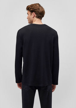 Uzun Kollu Siyah Tisort - Mavi фото 4