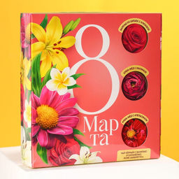 Подарочный набор 8 марта, чай со вкусом ваниль и карамель 50 г., кофе со вкусом аммаретто 50 г., крем-мёд с апельсином 30 г., крем-мёд с малиной 30 г., варенье из шишек с клюквой 30 г. - Фабрика счастья фото 8