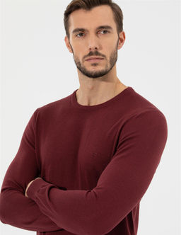 Bordo Slim Fit Bisiklet Yaka Basic Triko Kazak - Pierre cardin фото 2