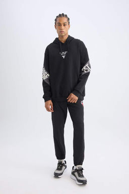 DeFactoFit NBA Chicago Bulls Спортивные спортивные штаны с эластичной резинкой и карманами для бега узкого кроя