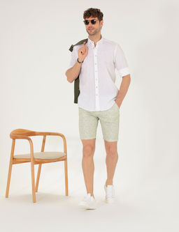 Haki Slim Fit Beli Lastikli Desenli Bermuda _ort