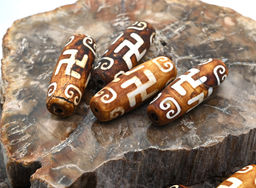 Бусины Дзи "ХоТу" из агата матового бочонок 10*30мм цвет сепия, 1 бусина Радуга камня