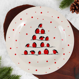 Тарелка плоская новогодняя «Снегири», d=20 см