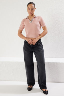 Trendyolmilla Ekru Yaka Desenli Triko Bluz TWOAW24BZ00011  фото 2