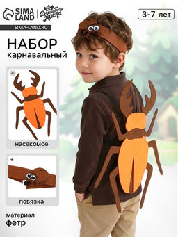 Карнавальный набор «Весёлые насекомые»: повязка и жук из фетра, 3–7 лет