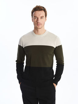 Bisiklet Yaka Uzun Kollu Renk Bloklu Erkek Triko Kazak