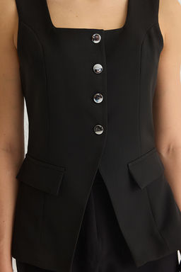 TRENDYOLMILLA Beyaz Fitted Kare Yaka Kal?n Ask?l? Dokuma Yelek TWOSS25YE00026  фото 4