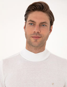 Ekru Slim Fit Yar_m Bal_k__ Yaka Basic Triko Kazak