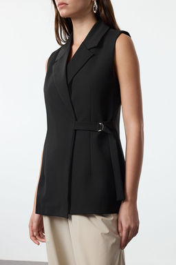 Siyah Regular Uzun Aksesuar Detayl? Dokuma Yelek TWOAW25YE00073 - Trendyolmilla фото 4