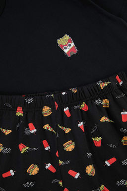Siyah Regular Kesim Food Bask?l? Pamuklu Pijama Tak?m? TMNSS26PT00029 - Trendyolmilla фото 4