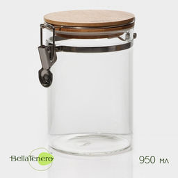 Банка для сыпучих BellaTenero Эко, 950 мл, 1015 см, с бугельным замком, стекло, прозрачная