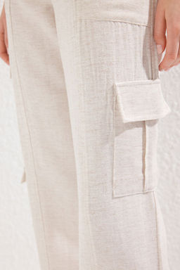 Bej Keten Gorunumlu Yanlar? Cep Detayl? Dokuma Pantolon TWOSS25PL00066 - Trendyolmilla фото 4