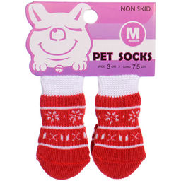 Цена за 5 шт. Носочки для животных "LAPUSIK", принт олененок, цвет красный, размер m, 3см