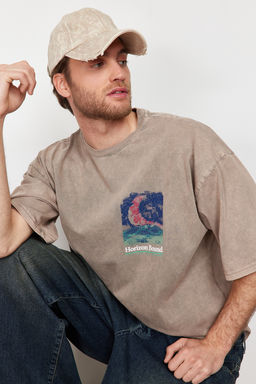 Trendyolmilla Man Vizon Orme Oversize/Genis Kesim Eskitme/Soluk Efektli %100 Pamuklu T-shirt TMNSS24TS00150  фото 3