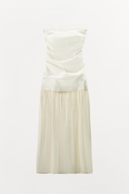 CONTRAST STRAPLESS MIDI DRESS